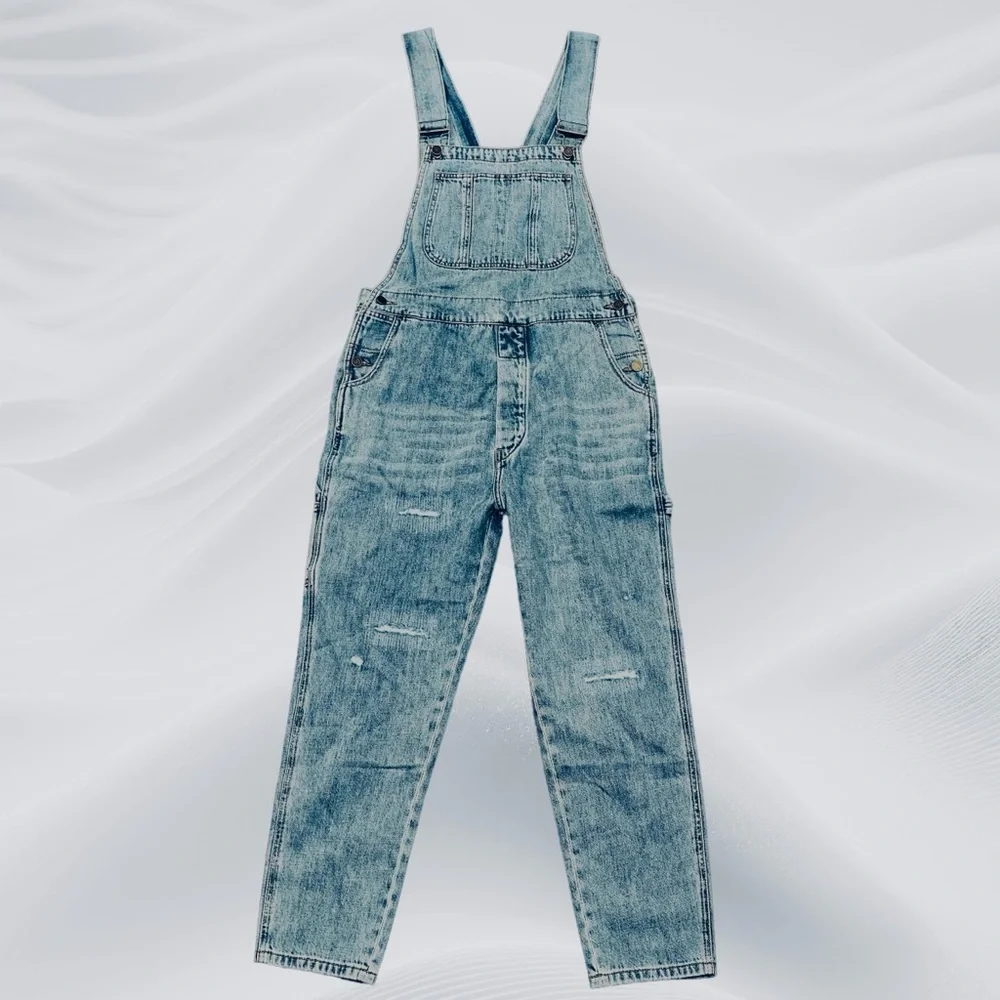 NWT Sandrine Rose x Free People Denim Overalls Size Medium‎ Green Bungie